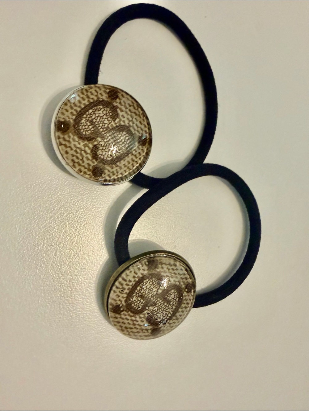 Neutral Snakeskin Button Hair Ties - Women Accessories